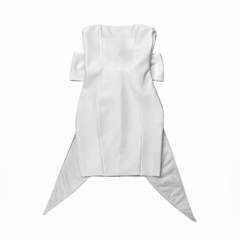 ALTEREDREAMS Bride-to-be White Mini Bow Tie Dress Strapless Bandage Bodycon XS